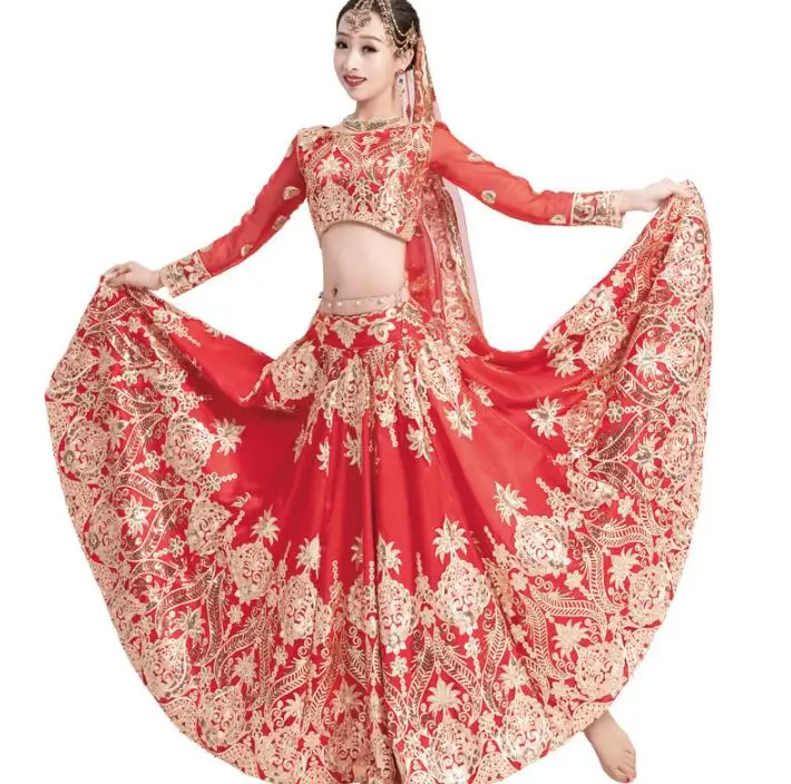 Sarees Wedding India  Woman Wedding Costume Ethnic Style Lehenga Choli Performance Gorgeous Suits top+skirt+scarf+pants