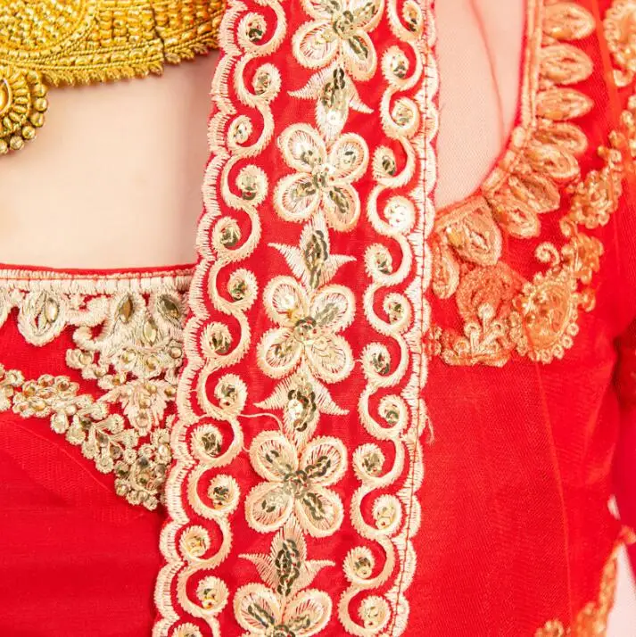 New India Pakistan High Grade Cotton Sarees For Woman Girl India Lehenga Choli Dance Performance Dress Woman Top+Skirt+Scarf