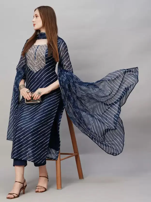 Women's Cotton Blend Kurti Pant Set Indian Salwar Kameez Suit