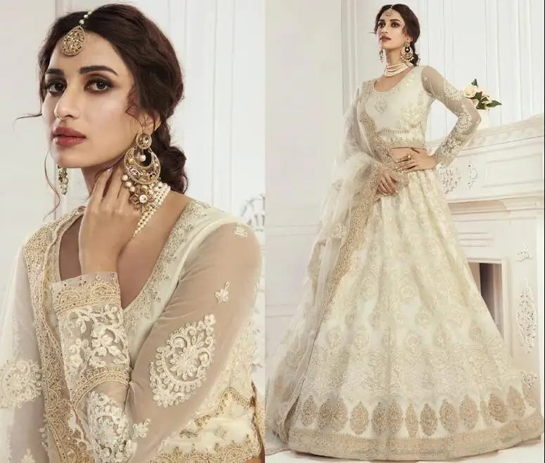 Champagne Iovry Prom dresses with wrap Lehenga Choli Embroidered Dupatta Girlish Indian Long sleeve Choli Asian Evening Gown