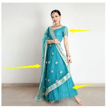 India Women's Saree  Embroidery Georgette Rhinestones Dance Stage Lehenga Suit Rose Red