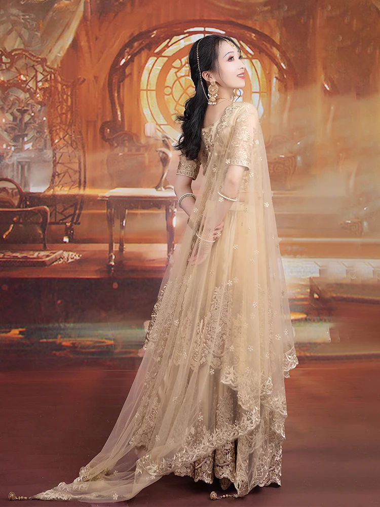 India Sarees Performance Cloth Woman Ethnic Lehenga Choli Belly Dancing Dress Gold Thread Embroideried Lady Suits