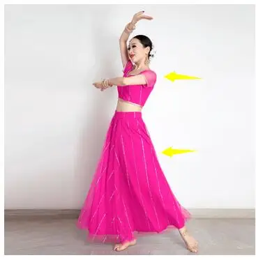 India Women's Saree  Embroidery Georgette Rhinestones Dance Stage Lehenga Suit Rose Red