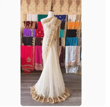 Indian Women Sari Tradition 6 Meter Long Saree Embroidered Beads