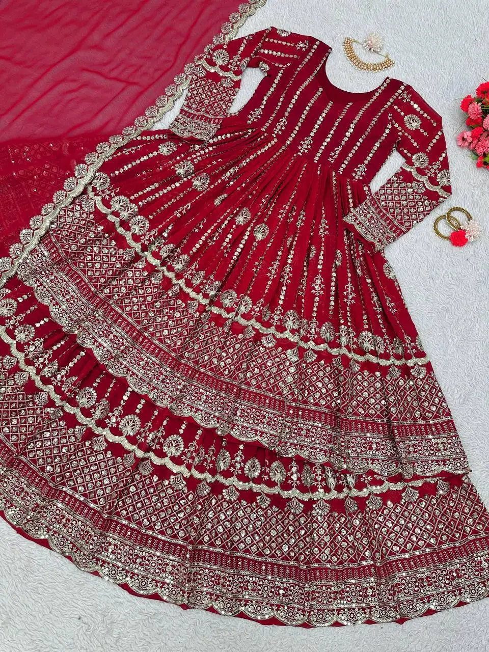 Women Lehenga Kurta with Dupatta Set Hot Red Kurta Kurti Sets