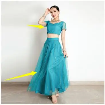 India Women's Saree  Embroidery Georgette Rhinestones Dance Stage Lehenga Suit Rose Red