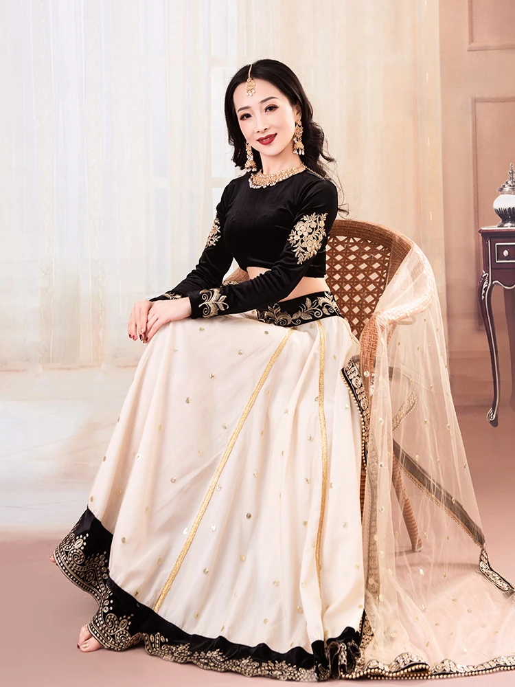 2022 India Clothing Sarees For Performance Woman  Lehenga Choli Black Belly Dancing Dress Nepal Pakistan Embroideried Lady Dress